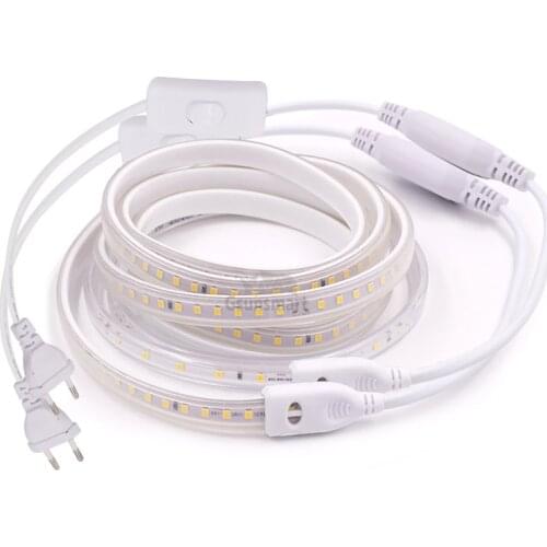 220V SMD 2835 LED Strip 2m 3m 5m IP65 Waterproof EU US UK Plug with ON/OFF Switch for Garden Kitchen Living Rooms Lighting