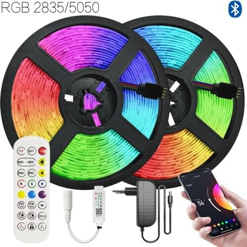 LED Strip Lights Bluetooth RGB 5050/2835 Waterproof 12V DIY Flexible Lamp TV kitchen Iuces Decoration Tape Ribbon Diode 5M - 20M