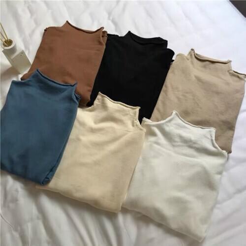 Women Long-sleeved Knitted Sweater Korean Style Pullover Slim Bottoming Shirt Half Turtleneck Top