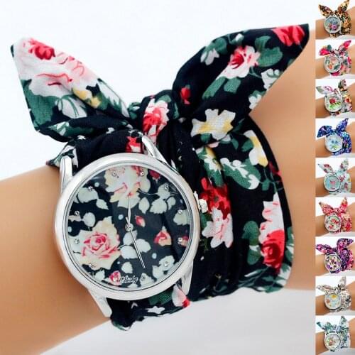 Shsby New design Ladies flower cloth wristwatch fashion women dress watches fabric clock sweet girls watch 10 watches wholesale