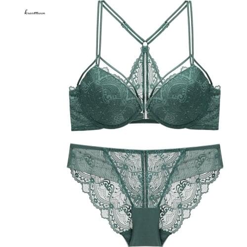 Girls Sexy Lace Push Up Bra Set Womens Front Closure Bra Gathered Bra Set