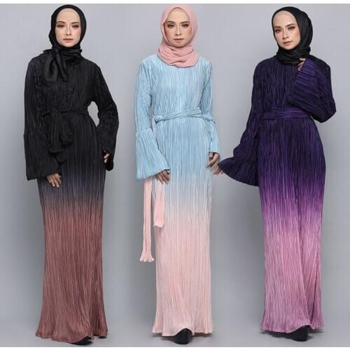 Women Muslim Long Robe Pleated Abaya Maxi Dress Prayer Kaftan Islamic Flare Sleeve Ramadan Dubai Turkey Vintage Dresses Arab New