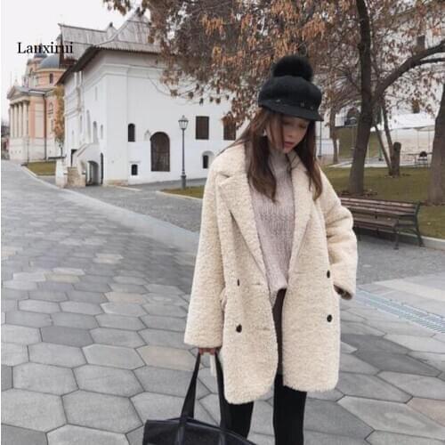 Lamb Wool Coat Female Winter Korean Loose Sheep Hair Velvet Fur Coat Jacket High Quality Streetwear Women Coat Outwear