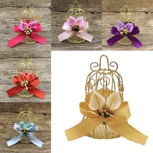 1PC Gift Box Packaging Tinplate Bird Cage Bell Golden Wedding Candy Box With Hand Chocolate Boxes Shower Favors Party Supplies