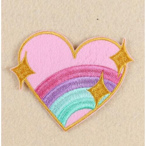 2PCS Rainbow Heart-shaped Stripes Patch Iron on Patches for Clothing Embroidery Applique Girl Child Clothes Stickers Accessories