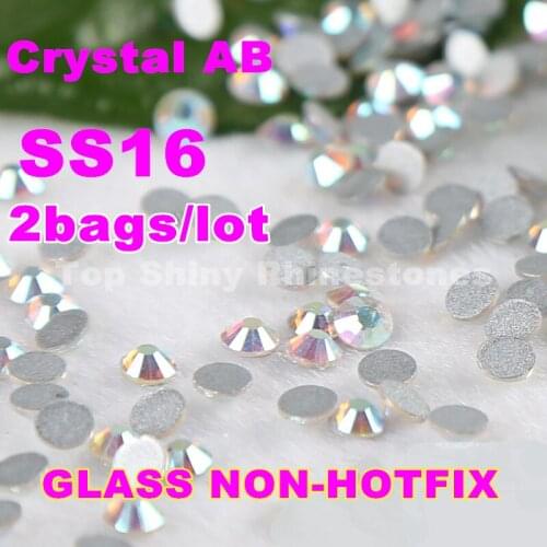 2bags/lot Nail art crystal AB color SS16(3.8-4.0mm) non hotfix flatback rhinestone decoration DIY nail crystal stones