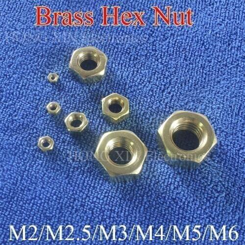 50Pcs Metric Thread M2 M2.5 M3 M4 M5 M6 Hexagonal Brass Hex Nuts Hexagon Nut Screw Nut