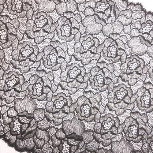 #83 Rose Floral Black Lace 30CM Wide 2 yards/lot Stretch Elastic Lace Fabric Edge Trim DIY Sewing Supplies Handmade Crafts