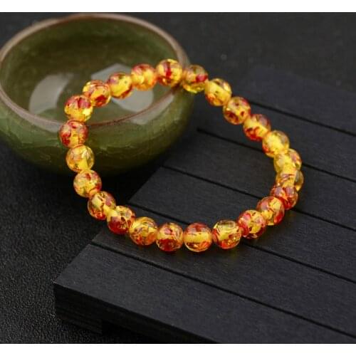8mm Natural Amber Stone Round Bead Bracelet Elastic Stretch Bangle Bracelet Buddha Bracelet Charm Women Men Hand Jewelry