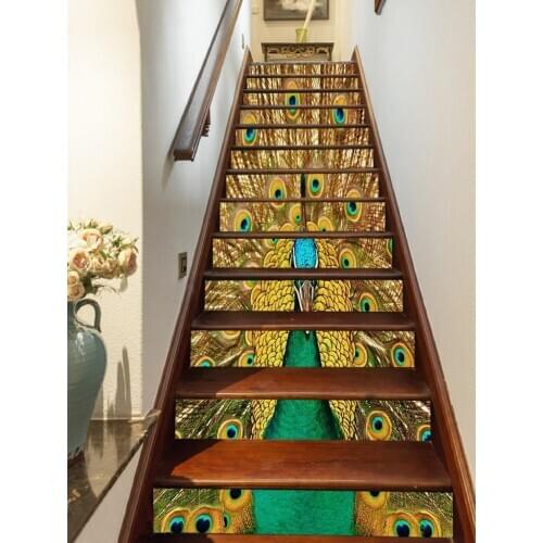 Free shipping 3D eacock Opening Tail decoration Photo Mural Vinyl Decal Poster Waterproof for Living Room Home Decor 13Pcs/set