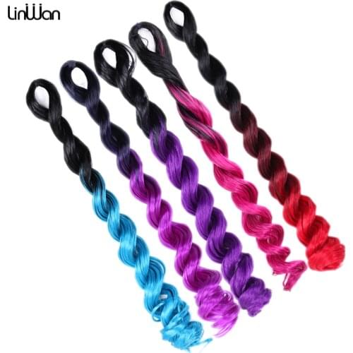 24inch Long Wavy Sea Body Braiding Hair Extension Jumbo Crochet Braids Ombre Synthetic Curly Crochet Hair for Women Pink Purple