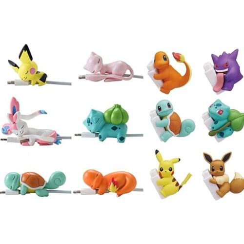 Cartoon Charmander Bulbasaur Squirtle Sylveon Gengar Action Figure Dolls Toys Anime Pokemones Cable Protector Figure Toys Gifts