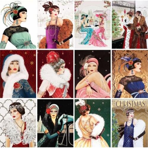 Huacan 5D Diamond Painting Portrait Full Square Diamond Embroidery Woman Kits Home Decoration