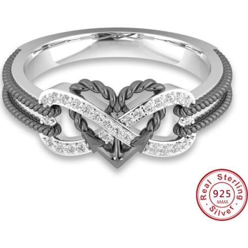 2 Color Pave CZ 925 Sterling Silver Infinity Heart Ring Eternity Ring Endless Love Gift Rings for Women Men Wedding Jewelry