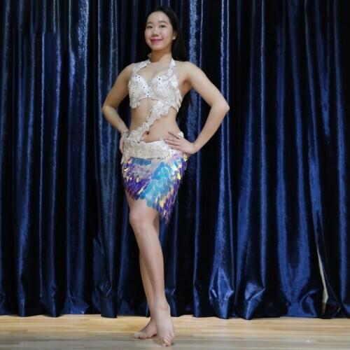 3pcs/set Short Mermaid Sequined Hip Towel Belly Dance Suit Belly Dance Performance Costume Suit #DP0041