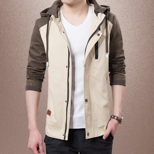 Fashion Spring Autumn Jacket Men Classical Spliced Hooded Coat Outwear England Style Simple Design Casual Jackets Male Tops