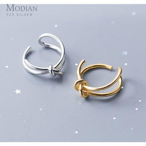 Modian Fashion Open Ring Real 925 Sterling Silver Adjustable Size Gold Color Double Knot Finger Ring For Women Fine Jewelry