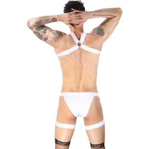 Mens Body Chest Harness Metal Ring Fancy Evening Party Sexy Clubwear Muscle Show Costume Accessories Male Zentai