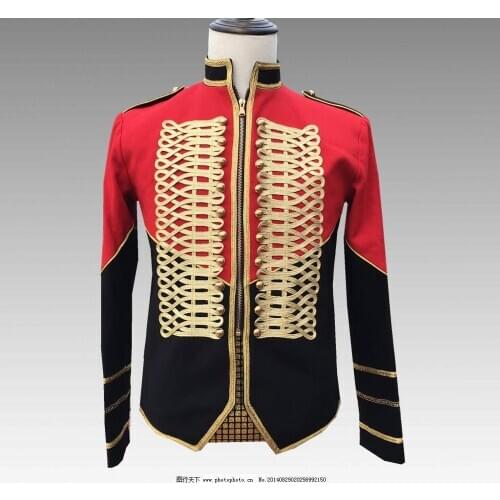 British Style Mens Red and Black Casual Zipper Suit Male Philharmonic Orchestra Performance Classical Costumes Men Party Suit