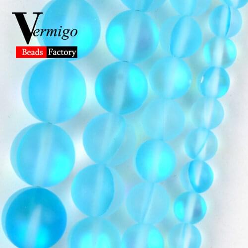 Natural Matte Lake Blue Austrian Crystal Stone Round for Jewelry Making 6-12mm Beads Diy Bracelet Necklace Accessories Wholesale