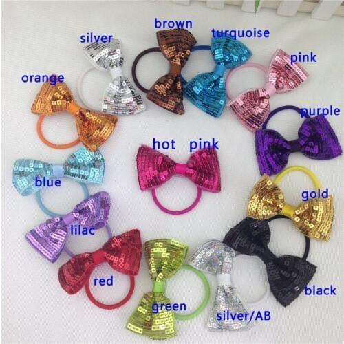 New Arrival 3inch Sequin Bows with Same Color Elastic Headband for Tail Holder Girls Bows Headband for Children 14pcs/lot