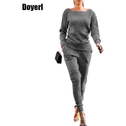 2017 Autumn Winter Womens Loungewear Tracksuit Two Piece Sets Long Sleeve Casual Ribbed Sweatshirt + Pant Sweat Suits for Women