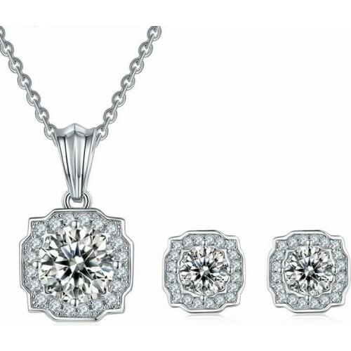 OTIY 925 Sterling Silver White Gold Rhodium Plated Luxry VVS Moissanite Women Wedding Engagement Diamond Jewelry Necklace Set