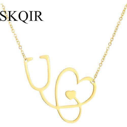 Hollow Heart Necklace Medical Stethoscope Pendant For Women Stainless Steel LOVE Collares Geometric Charm Necklace Jewellry Gift