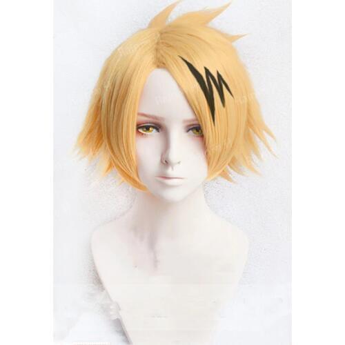 Anime My Hero Hero Academia Denki Kaminari Wigs Short Golden Heat Resistant Synthetic Cosplay Wigs+ Wig Cap+ Black Lightening