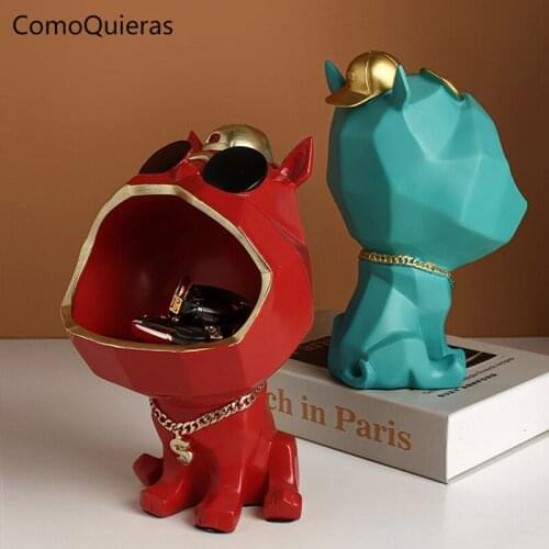 Nordic luxury big mouth dog ornaments animal Resin Figurines home decoration accessories Living room entrance for Key candy