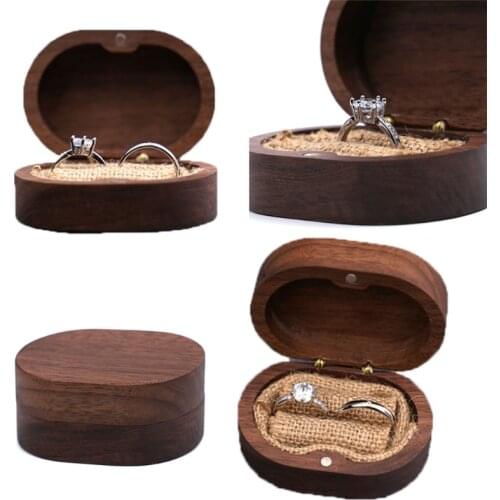 Walnut Wood Jewelry Box Engagement Wedding Ceremony Ring Storage Proposal Portable Ring Holder Rustic Wedding Ring Box