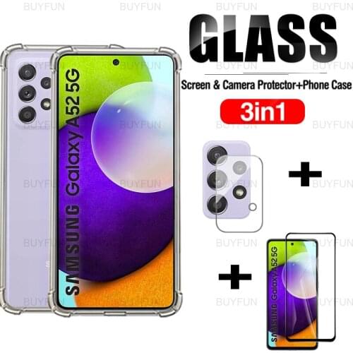 Silicone transparent protective shell for samsung galaxy a52 5g front screen protector for samsung a 52 52a 6.5'' camera glass