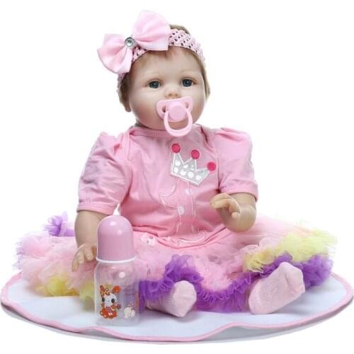 55cm Silicone Reborn Baby Dolls Newborn-Baby-Doll with Clothes Headdress New Design Real Reborn Babies Boneca Toys Girl Gifts