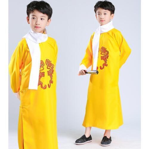 Chinese Traditional Folk Crosstalk Gown Boys Long Robe for Children Tang Suit Hanfu Ancient Costume Stage Wear Performance