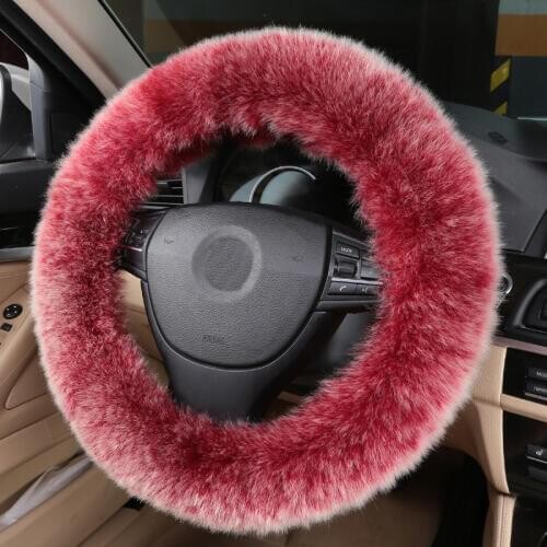 Universal Winter Warm Steering Wheel Cover Case Soft Long Wool Plush Fur Auto Accessories