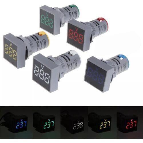 3Pcs/lot 22MM AC 12-500V Voltmeter Square Panel LED Digital Voltage Meter Indicator Light 5 colors