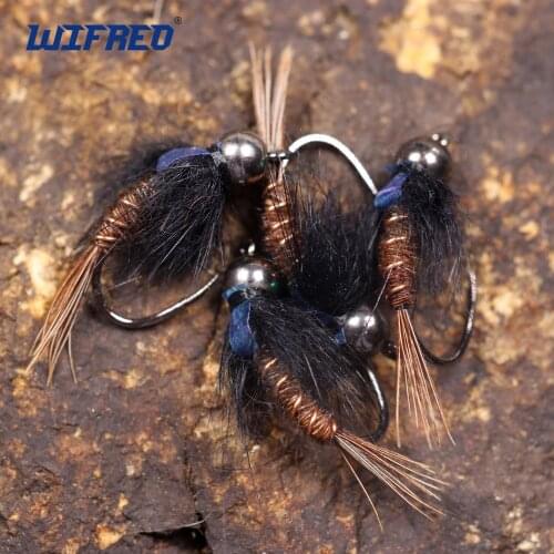 Wifreo 6PCS Flash Back Pheasant Tail Nymph Fly Tungsten Bead Head Wet Nymph Fishing Fake Lure for Trout Grayling Panfish Fishing