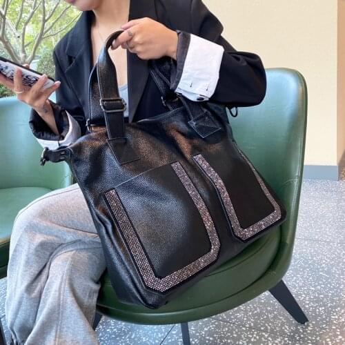 Women 2021 novelty design diamonds black big top-handle bag for female large capacity casual office soft shoulder crossbody bag