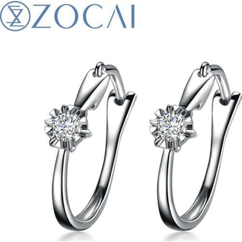 ZOCAI 0.11 CT CERTIFIED H / SI DIAMOND FLOWER LOTUS HOOK EARRINGS ROUND CUT 18K WHITE GOLD E00909