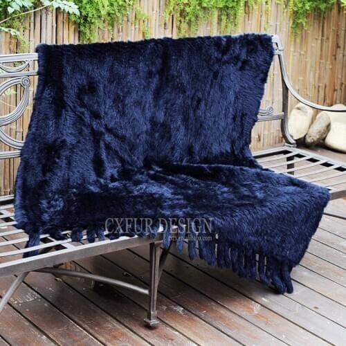 CX-D-20N Winter Warm Rabbit Fur Rug for Living Room Fur Hand Knit Throw Blanket with Tassels