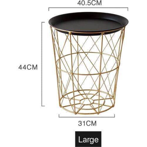 Golden Storage Basket With Cover Black Small Tea Round Table Metal Storage End Modern Living Room Round Coffee Table