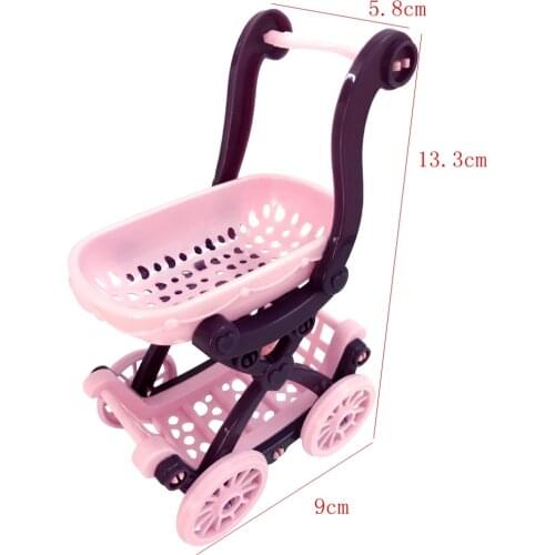 NK 1 Pcs Pink Doll Stroller Trolley Cute Shopping Cart Furniture Baby Toys for Barbie Doll For Kelly Doll 1:12 Doll Accessories