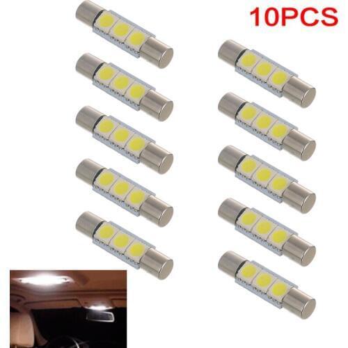 10pcs White LED 29mm 5050 3SMD Fuse Vanity Mirror Light Bulb For 6641 TS-14V1C