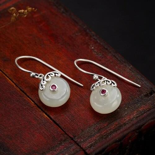 2018 Promotion Brinco Pure Inlay Restoring Ancient Ways Ms Hetian Jade Earrings Wholesale High-grade Joker Eardrop Ear Hook