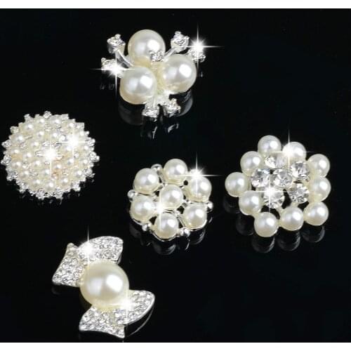 5Pcs Rhinestone Pearl Flatback Embellishment For Scrapbook/Brooch/Phone Case