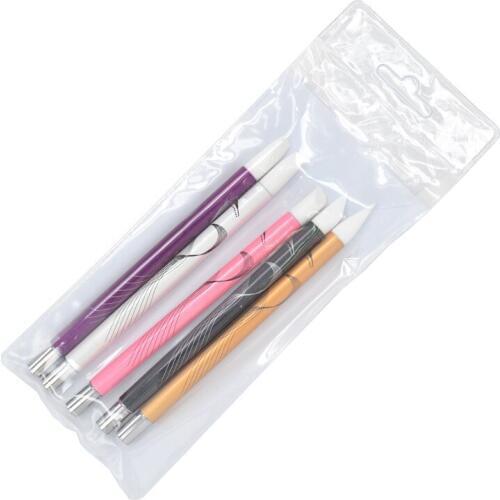 LCJ 5PCS/Pack Nail Art Silicone Sculpture Pen For Emboss Carving Polish Craft Mental Handle Nail Art Salon Tool 28