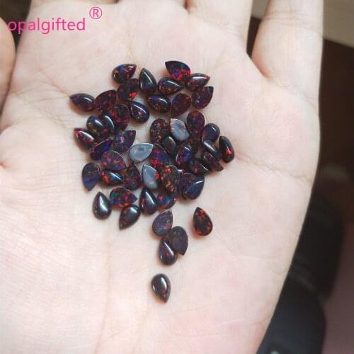 50pcs/lot)Free Shipping 4*6mm Synthetic Opal Pear Cabochon Gems black/blue/white and many colors choose for Bady jewelry