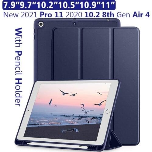 Case for 2020 iPad 10.2 8th 2018 2017 9.7 Mini 4 5 2021 Pro 11 Air 4 3 2 Smart Cover with Pencil Holder iPad 5th 6th Generation