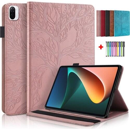 Case For Xiaomi MiPad 5 Pro / MiPad 5 Tablet Embossed Tree PU Cover Funda Para For Xiaomi Pad 5 Pro Mi pad 5 11'' Case 2021 Pen