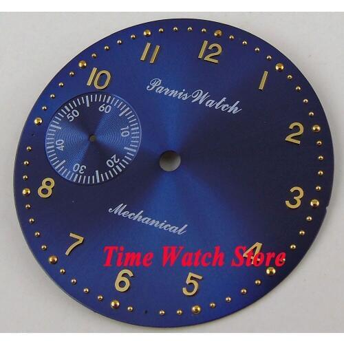 Parnis 38.9mm Rolyal blue dial gold marks Fit for mechanical ETA 6497 Movement watch dial D101